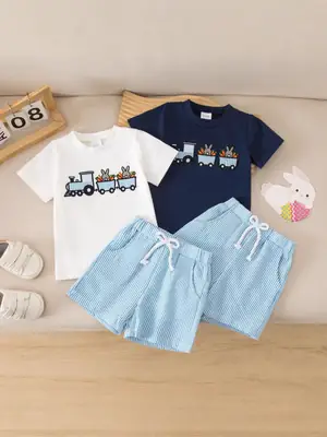 Foreign Trade Boys Easter Suit Carrot Embroidered Shorts Set