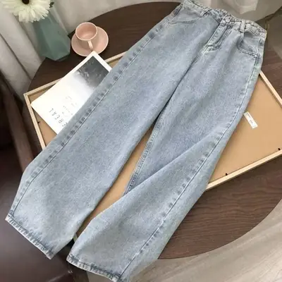 Wholesale Straight-Leg High-Waisted Jeans for Female Students, New Korean Style Loose Retro Wide-Leg Bf Hyuna Style Floor-Length Pants