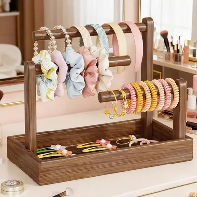 Wooden Hairband & Hairpin Display Rack for Home