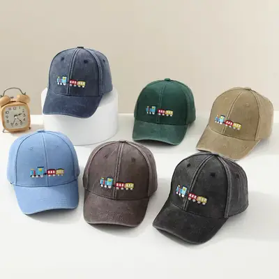 Children's Green Peaked Hat with Korean Style Embroidery