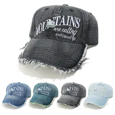 Wash Denim Mountain Letter Baseball Cap for Women
