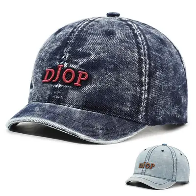 Men Retro Denim Letter Embroidered Peaked Cap Sun Hat