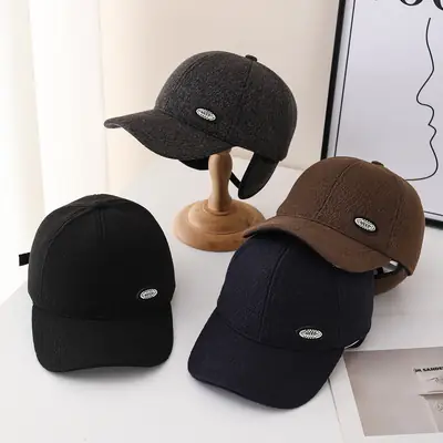 Black Wool Winter Cap with Embroidered Bristle for Men Women