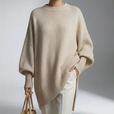 European and American Cross-Border 2026 Autumn and Winter Round Neck Pullover Knitwear for Women Amazon Loose Lazy Style Solid Color Women's Sweater
