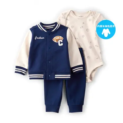Foreign Trade Children's Clothing Spring and Autumn Cross-Border Dropshipping Baby Hooded Jacket Long Pants Long-Sleeve Romper Infant Three-Piece Set