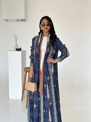 Cross-Border European and American Foreign Trade Autumn and Winter Retro Print Cardigan Elegant and Stylish Loose-Fitting Versatile Long Coat for Women in Stock