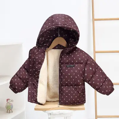 Foreign Trade Children's Clothing, Children's down Cotton Jacket, Boys' Cotton Coat, Girls' Thickened Cotton Clothing, Floral Fleece-Lined Children's Outerwear
