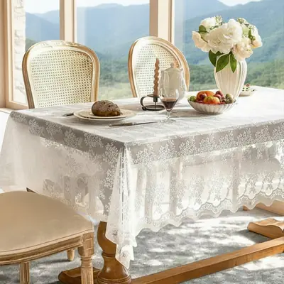French-style lace tablecloth, rectangular, high-end, suitable for weddings, coffee table cloth, photography prop, hollowed-out European-style romantic background cloth