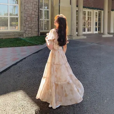 French Romantic Square-Neck Floral Dress, Summer Fairy 2026 New Style, Spring & Fall Gentle Elegant, Super Fairy Holiday Long Dress