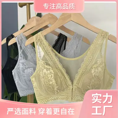 New Style Front-Button Lace Rabbit Ear Bra, Mulberry Silk Large Size Vest-Style Bra That Makes Big Breasts Appear Smaller