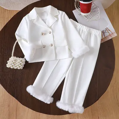 2026 Foreign Trade Children's Clothing New Products for Young Girls Spring, Autumn, and Winter Collared Jacket and Long Pants Set