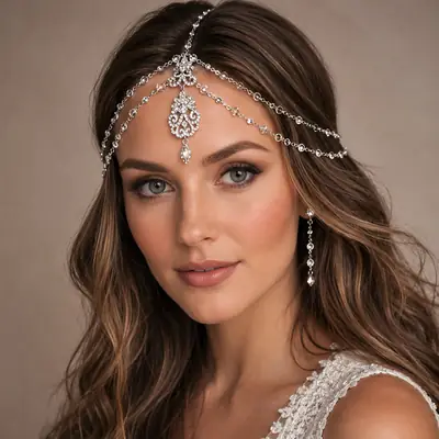 Amazon's Best-Selling Multi-Layered Water Drop Forehead Chain for Women, Ethnic Style, Light Luxury Rhinestone Hair Chain, Newlywed Wedding Holiday Hair Accessories