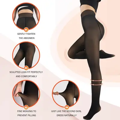 European and American Cross-Border Women's Faux Silk Black Sheer Leggings with Fleece Lining, Plus Size, Black and Dark Brown