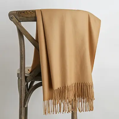 250g Plain Imitation Cashmere Scarf for Women with Tassels, Embroidered Event Gift, Red Annual Meeting Scarf