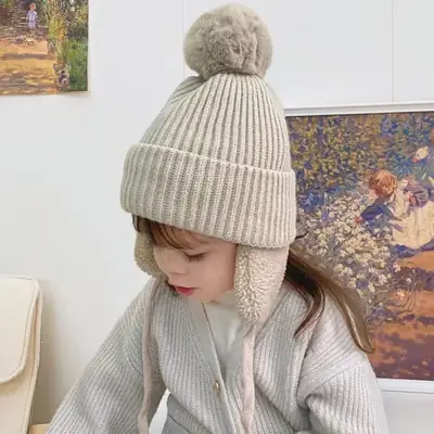 Children's ear-protecting hat, warm fleece-lined Lei Feng hat, boys' woolen hat, pullover hat for older children, girls' hat, autumn and winter fashion