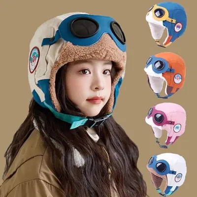 Children's Pilot Lei Feng Hat for Older Kids, Outdoor Windproof, Fleece-Lined, Warm, Winter Skiing, Girls' Ear Protection Hat
