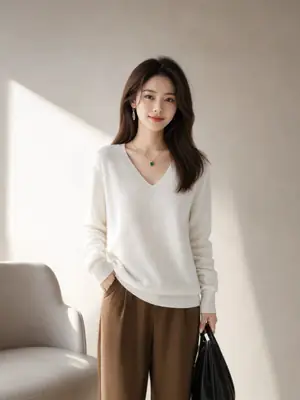 New V-neck long-sleeve pullover women's knitwear for spring, autumn, and winter, plus-size women's top, cross-border hot-selling foreign trade item