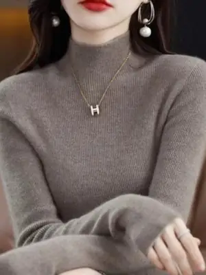 2026 Fall/Winter New Knit Sweater for Women, Slim Fit, Half High Collar, Short Base Layer Sweater, Trendy