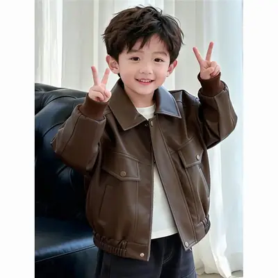 Cool and stylish boys' leather jacket 2026 spring/autumn new children's spring leather jacket trendy cool little boys' spring clothing