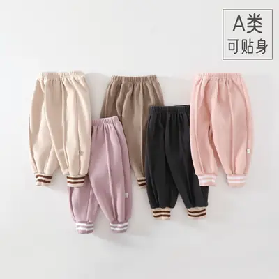 Children's thickened warm pants with flat waist for outdoor wear, suitable for boys and girls, autumn and winter fleece-lined long pants