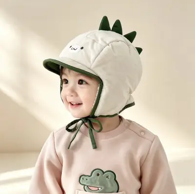 Korean-style new cartoon animal-themed baby hat, fleece-lined for warmth, with ear protection, soft brim, suitable for autumn and winter, children's hat