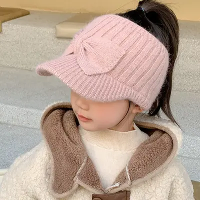 Autumn and winter children's knitted hats, open-top woolen baseball caps for girls, cute and warm thickened knitted hats for babies