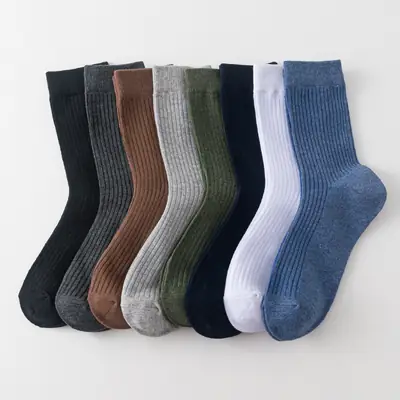 Men's Autumn and Winter Classic Drawstrip Men's Socks All-match Solid Color Cotton Men's Vertical Socks in stock