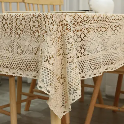 Pastoral Style Lace-Edged Cotton and Linen Tablecloth, Vintage Crochet Tea Table Cloth, Placemat, New Chinese Style, Available for Dropshipping