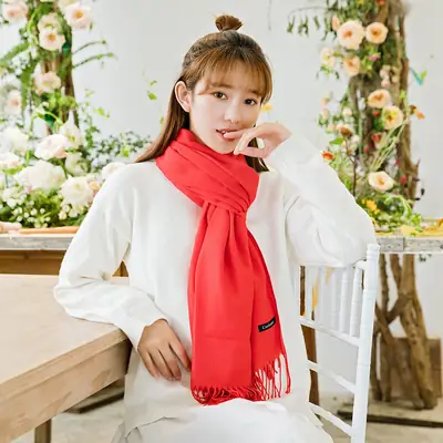 Factory Direct Sales Solid Color Cashmere Scarf Autumn and Winter Warm Versatile Fur Collar Red Annual Meeting Gift Shawl Wholesale