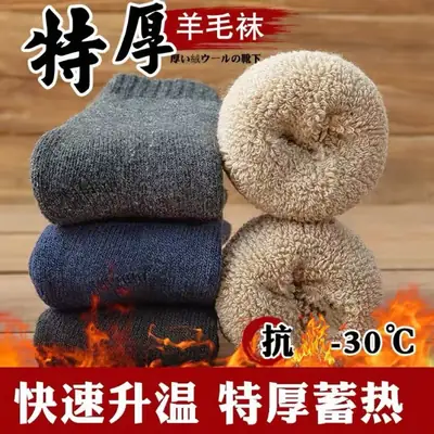 Thickened Socks Men's Winter Super Thick Wool Socks Extra Thick Lined Velvet Plush Winter Cotton Socks Warm Socks Women's Stockings