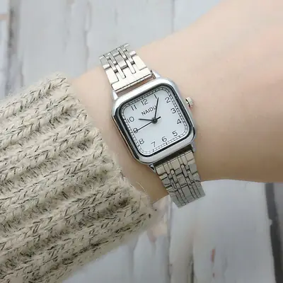 Literary Student Square Steel Band Quartz Watch Stainless Steel Band Fashionable Girls Watch Forest Square Watch Ladies Watch