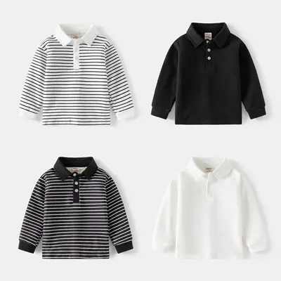 Children's Polo Shirt 2026 New Style Boys' Thickened Long-Sleeve T-Shirt with Collar Korean Version Baby Autumn Top Wholesale