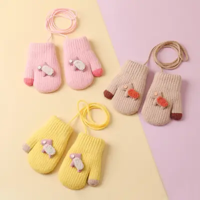 Children's cute cartoon winter gloves girls' baby fleece-lined warm gloves halter finger cold-proof children's gloves