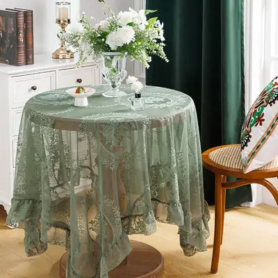 Ruffled high-grade green hollow lace tablecloth round mirror ruffled small fresh lace tablecloth