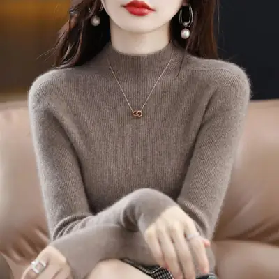 plus size Sweater Women's Sweater Half-high Collar Base Shirt Autumn and Winter New Short Slim-fit Slim-fit Sweater for Women