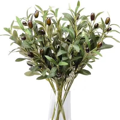 Fake Flowers, Simulated Olive Branches, Artificial Plants, Green Stems, Magnolia Leaves, Fake Berries, Silk Cloth Leaf Inserts