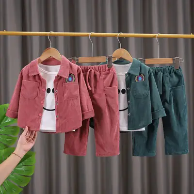 Wholesale autumn boys and girls baby autumn two-piece set boys and girls Korean fashion corduroy shirt two-piece set