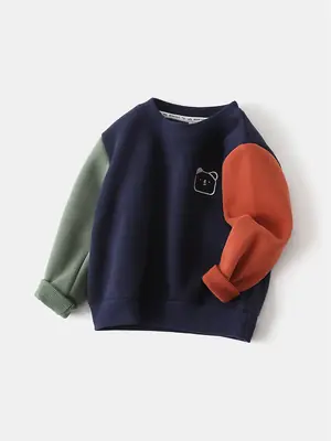 Children's Fleece Sweatshirt 2026 New Autumn and Winter Children's Clothing Wholesale Boys' Patchwork Sleeve Thickened Warm Top One-Piece Dropshipping