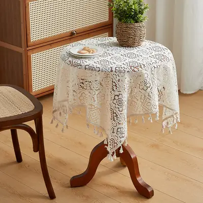 American Style Vintage Pastoral Hollow Crochet Tablecloth Rectangular Round Dining Table Coffee Table Tablecloth Cabinet Cover Towel Household