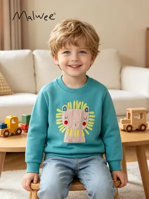 Malwee Kidsren's Sweatshirt Autumn and Winter New Round Neck Shirt European and American Kidsren's Casual Long-Sleeved Autumn Style Top