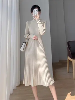 Women's Autumn and Winter Long Sleeve Small Chanel Style Knitted dress 2025 New Style with Coat Inner Base Sweater Long Skirt