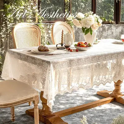 Cross-border New Style Lace Tablecloth Artistic French Style Rectangular Tablecloth White Atmosphere Sense Decoration Hollow Table Fabric