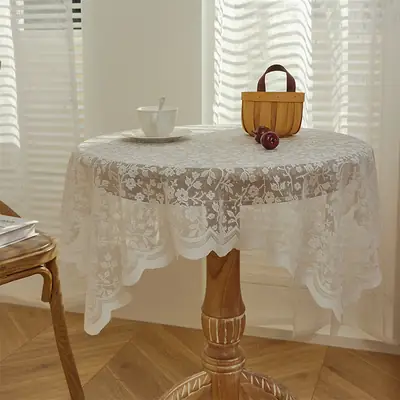 White lace tablecloth vintage coffee table cloth round table bedside table sofa refrigerator cover cloth pastoral style tablecloth wholesale