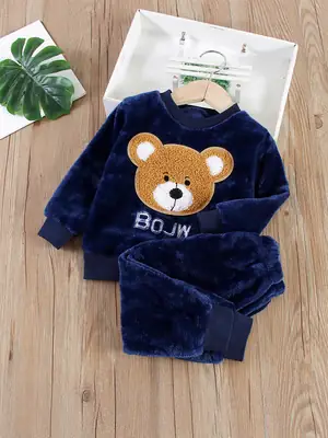 Baby Flannel Set, Kidsren's Winter Warm Pajamas for Boys and Girls, Thickeneded Home Clothes Two-Piece Set