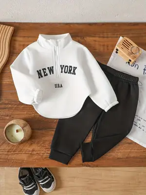Cross-Border Ins Infant and Toddler Girl Baby Thin Velvet Letter Print Asymmetrical Long-Sleeved Top and Pants Casual Suit