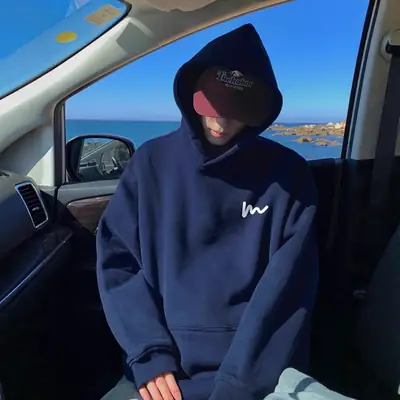 Navy Blue Heavy Hooded Velvet Sweatshirt Men's Spring, Autumn and Winter American Fashion Brand Loose Casual Boys' Tops