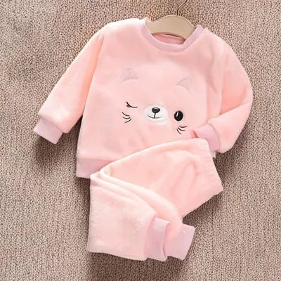 Boys' Flannel Pajamas Set, Baby Kidsren's Clothing, Kidsren's Fleece Clothes, Baby Autumn and Winter Hats, Bear Home Clothes