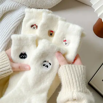 Spring, Autumn and Winter Plush Soft Socks for Women, Fleece-Lined and Thickened, Cute Cartoon Mid-Calf Socks, High-End Warm Sleep Socks