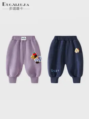 Children's Autumn Outdoor Warm Sweatpants Unisex Baby Double-Sided Fleece Long Pants Autumn and Winter Cartoon Casual Long Pants