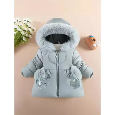 Children's Winter Coat for Girls, Fleece-Lined and Thickened Cotton Jacket for Girls Aged 1 to 5 Years, Stylish Winter Outerwear Cotton Coat
